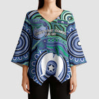 Torres Strait Islander Flag Day Personalised Kimono Sleeve Blouse Dhari Dugongs Sea Cows Aboriginal Art