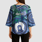 Torres Strait Islander Flag Day Personalised Kimono Sleeve Blouse Dhari Dugongs Sea Cows Aboriginal Art