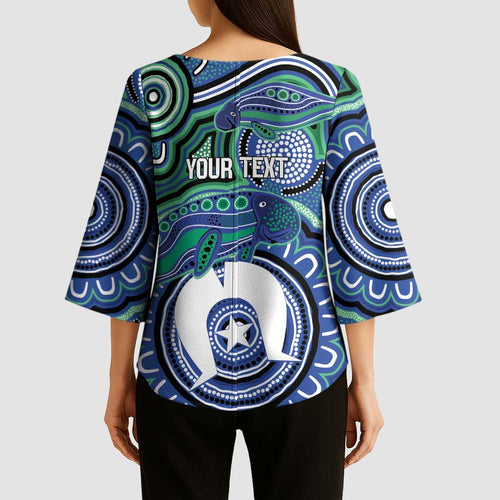 Torres Strait Islander Flag Day Personalised Kimono Sleeve Blouse Dhari Dugongs Sea Cows Aboriginal Art