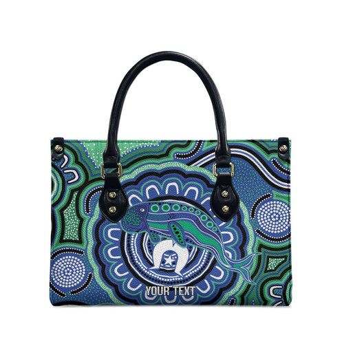 Torres Strait Islander Flag Day Personalised Leather Bag Dhari Dugongs Sea Cows Aboriginal Art