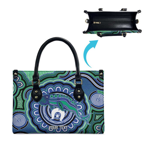 Torres Strait Islander Flag Day Personalised Leather Bag Dhari Dugongs Sea Cows Aboriginal Art