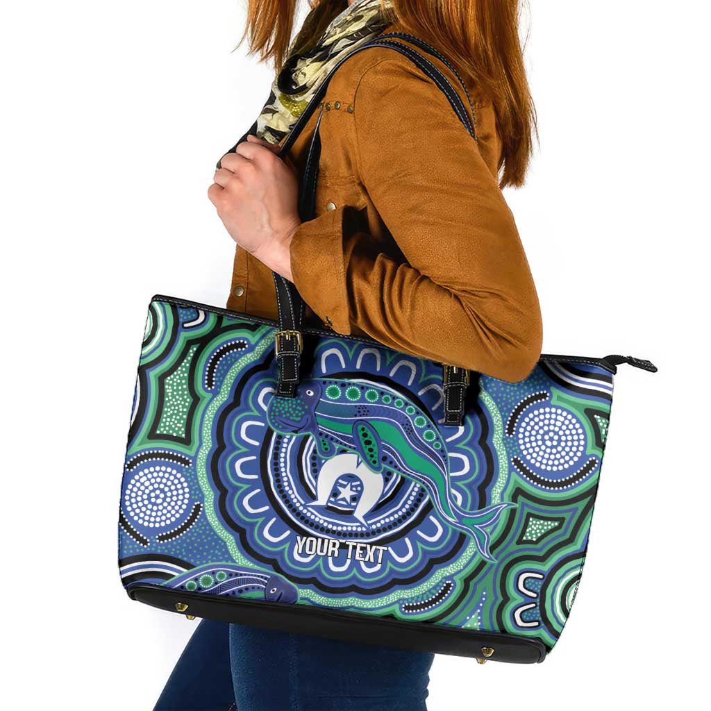Torres Strait Islander Flag Day Personalised Leather Tote Bag Dhari Dugongs Sea Cows Aboriginal Art