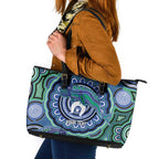 Torres Strait Islander Flag Day Personalised Leather Tote Bag Dhari Dugongs Sea Cows Aboriginal Art