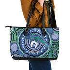 Torres Strait Islander Flag Day Personalised Leather Tote Bag Dhari Dugongs Sea Cows Aboriginal Art