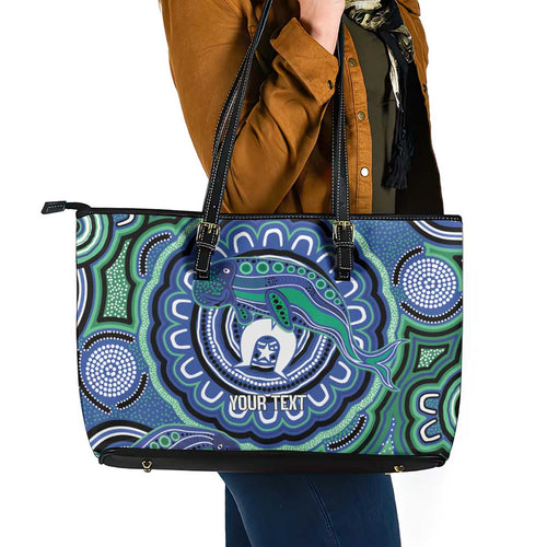 Torres Strait Islander Flag Day Personalised Leather Tote Bag Dhari Dugongs Sea Cows Aboriginal Art