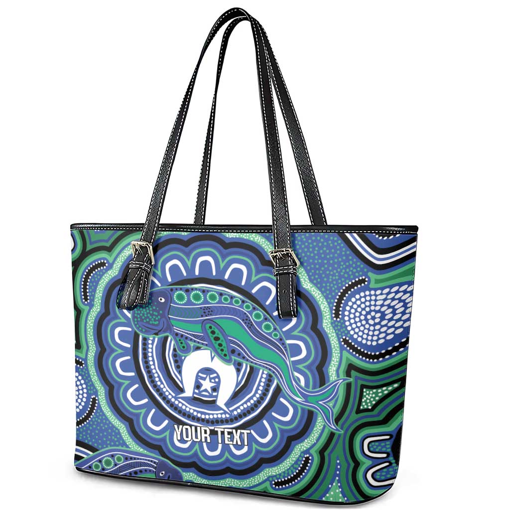 Torres Strait Islander Flag Day Personalised Leather Tote Bag Dhari Dugongs Sea Cows Aboriginal Art