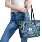 Torres Strait Islander Flag Day Personalised Leather Tote Bag Dhari Dugongs Sea Cows Aboriginal Art