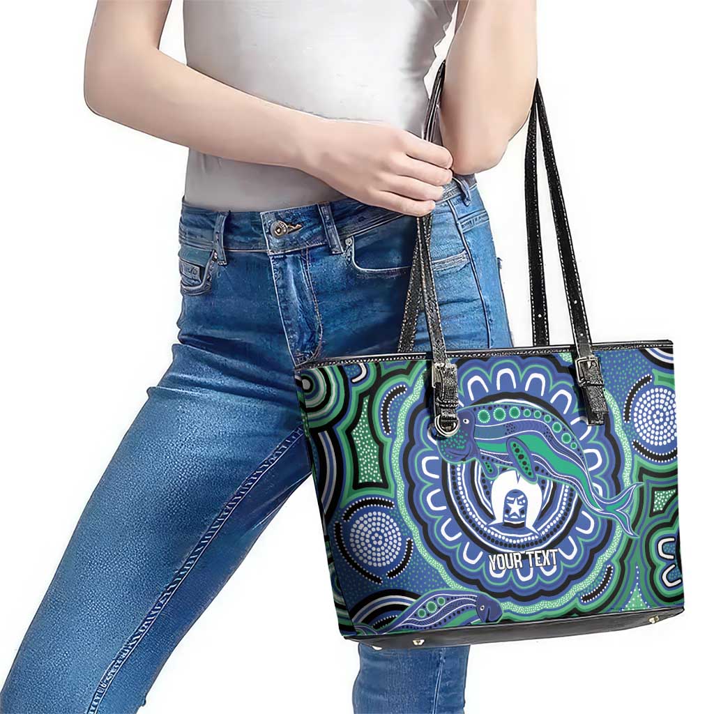 Torres Strait Islander Flag Day Personalised Leather Tote Bag Dhari Dugongs Sea Cows Aboriginal Art