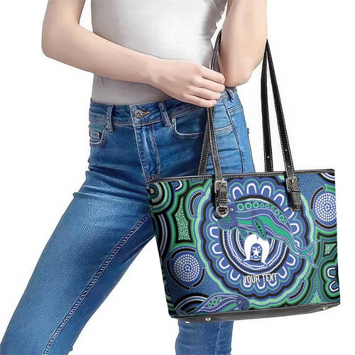 Torres Strait Islander Flag Day Personalised Leather Tote Bag Dhari Dugongs Sea Cows Aboriginal Art