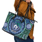 Torres Strait Islander Flag Day Personalised Leather Tote Bag Dhari Dugongs Sea Cows Aboriginal Art