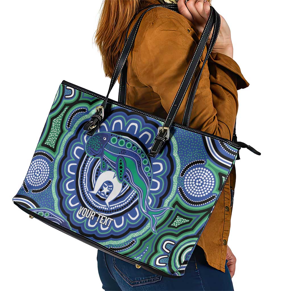 Torres Strait Islander Flag Day Personalised Leather Tote Bag Dhari Dugongs Sea Cows Aboriginal Art