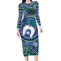 Torres Strait Islander Flag Day Personalised Long Sleeve Bodycon Dress Dhari Dugongs Sea Cows Aboriginal Art