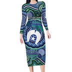 Torres Strait Islander Flag Day Personalised Long Sleeve Bodycon Dress Dhari Dugongs Sea Cows Aboriginal Art