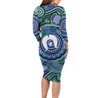 Torres Strait Islander Flag Day Personalised Long Sleeve Bodycon Dress Dhari Dugongs Sea Cows Aboriginal Art