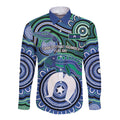 Torres Strait Islander Flag Day Personalised Long Sleeve Button Shirt Dhari Dugongs Sea Cows Aboriginal Art