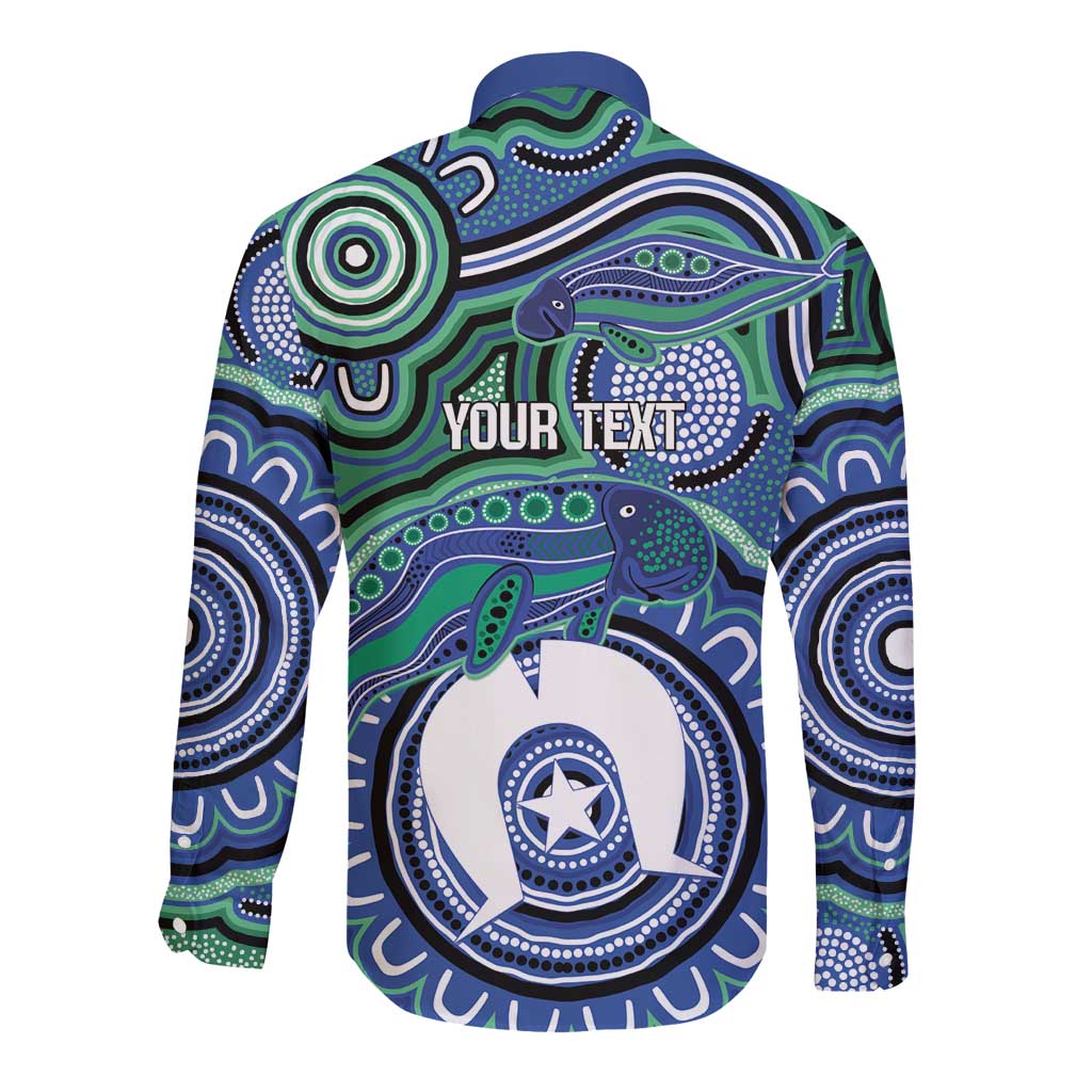 Torres Strait Islander Flag Day Personalised Long Sleeve Button Shirt Dhari Dugongs Sea Cows Aboriginal Art