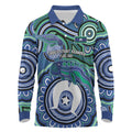 Torres Strait Islander Flag Day Personalised Long Sleeve Polo Shirt Dhari Dugongs Sea Cows Aboriginal Art