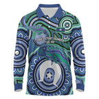 Torres Strait Islander Flag Day Personalised Long Sleeve Polo Shirt Dhari Dugongs Sea Cows Aboriginal Art