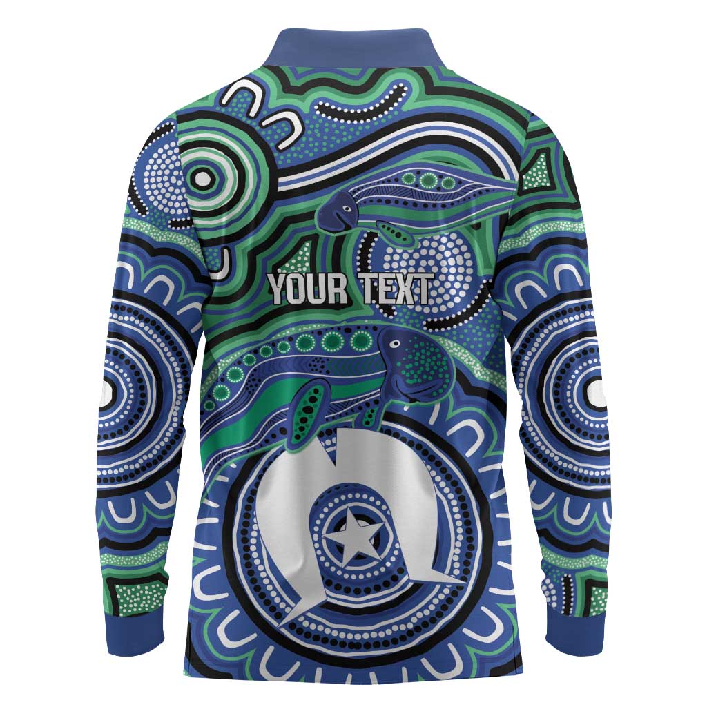 Torres Strait Islander Flag Day Personalised Long Sleeve Polo Shirt Dhari Dugongs Sea Cows Aboriginal Art