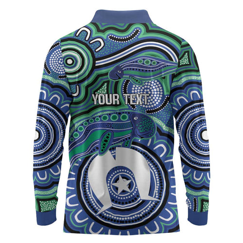 Torres Strait Islander Flag Day Personalised Long Sleeve Polo Shirt Dhari Dugongs Sea Cows Aboriginal Art