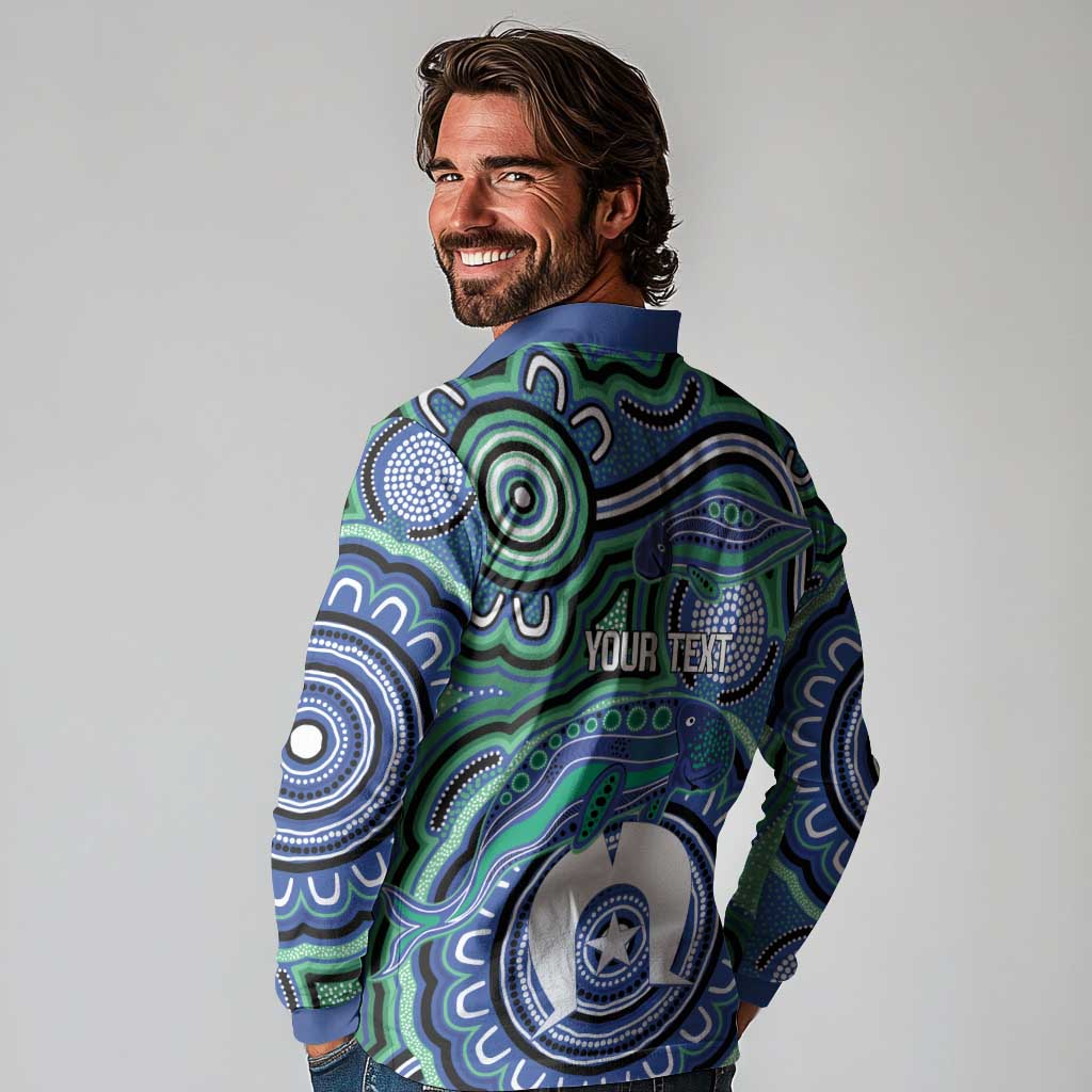 Torres Strait Islander Flag Day Personalised Long Sleeve Polo Shirt Dhari Dugongs Sea Cows Aboriginal Art