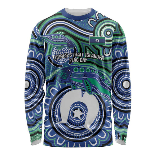 Torres Strait Islander Flag Day Personalised Long Sleeve Shirt Dhari Dugongs Sea Cows Aboriginal Art