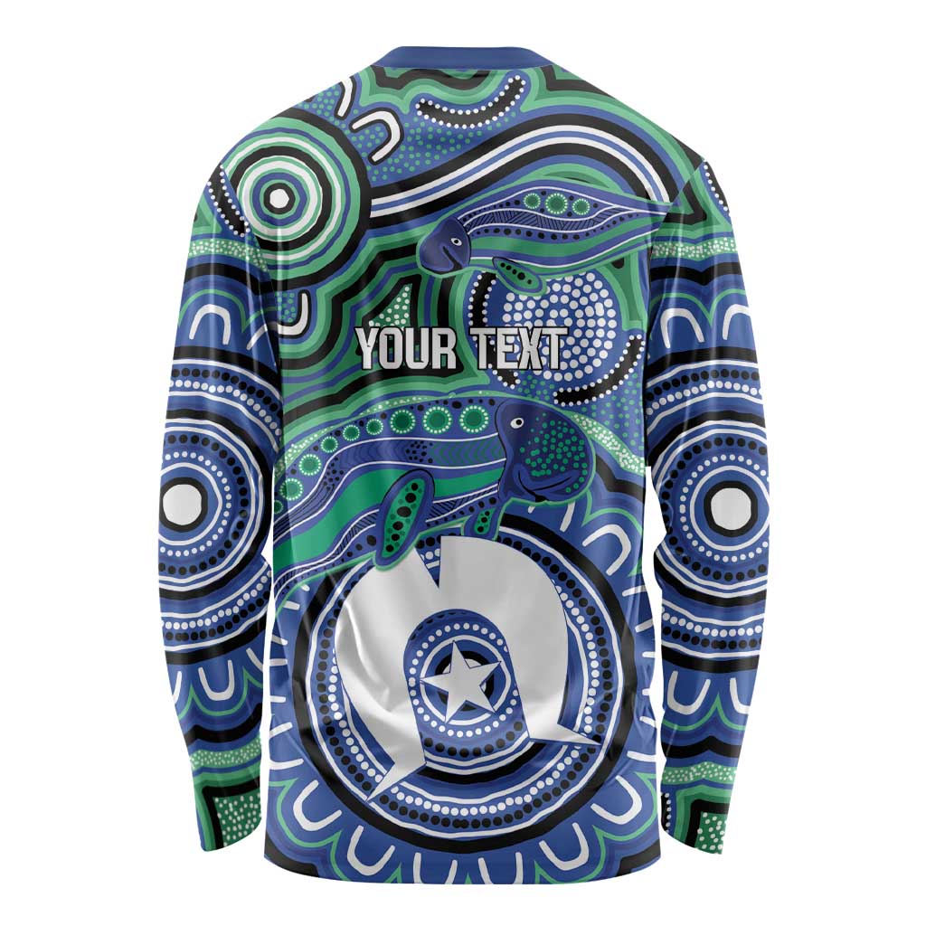 Torres Strait Islander Flag Day Personalised Long Sleeve Shirt Dhari Dugongs Sea Cows Aboriginal Art
