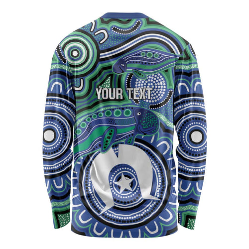 Torres Strait Islander Flag Day Personalised Long Sleeve Shirt Dhari Dugongs Sea Cows Aboriginal Art
