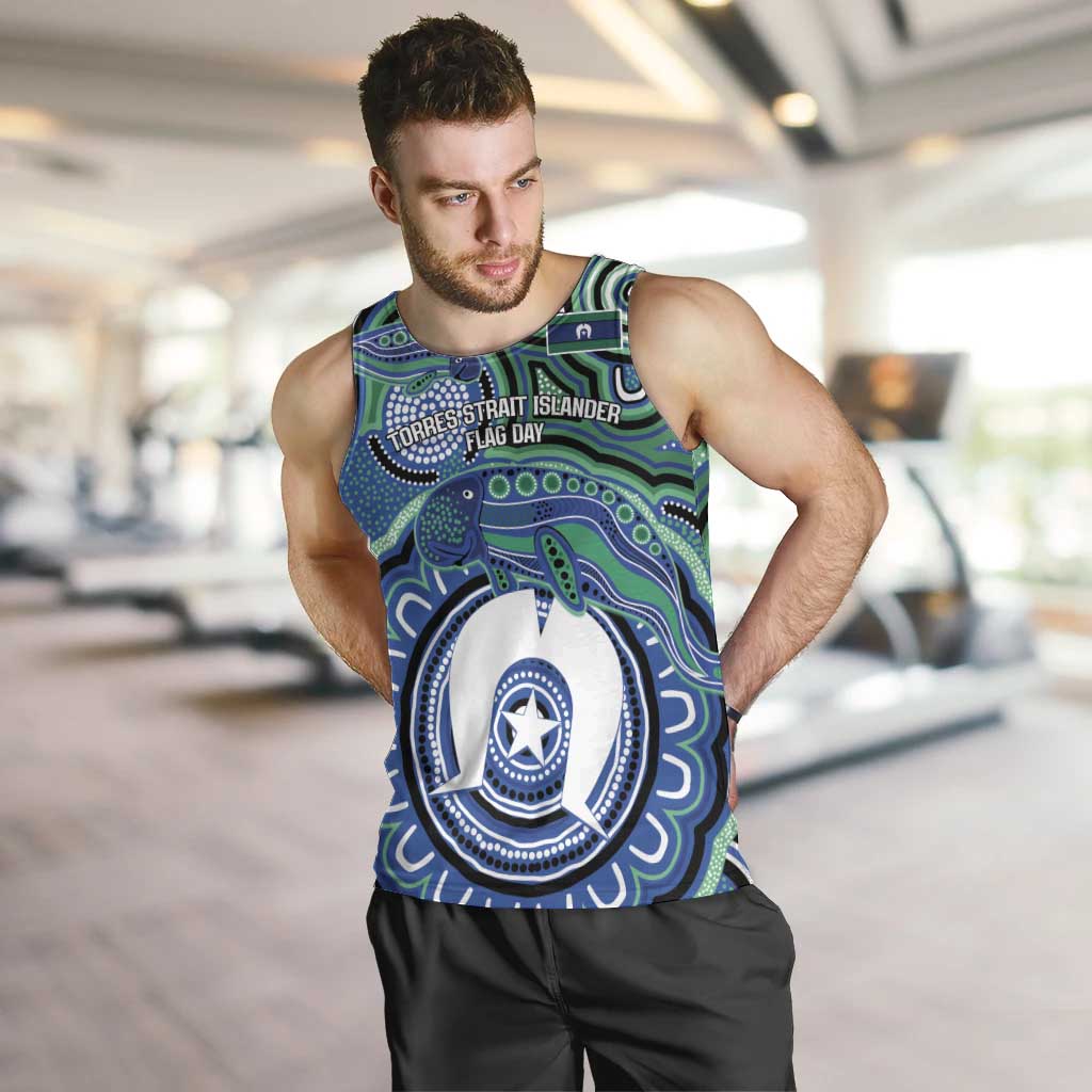 Torres Strait Islander Flag Day Personalised Men Tank Top Dhari Dugongs Sea Cows Aboriginal Art