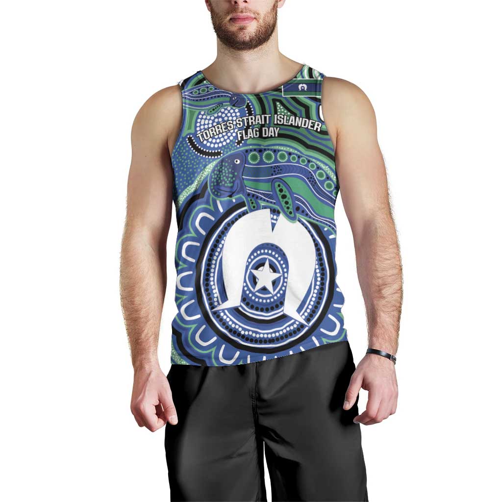 Torres Strait Islander Flag Day Personalised Men Tank Top Dhari Dugongs Sea Cows Aboriginal Art