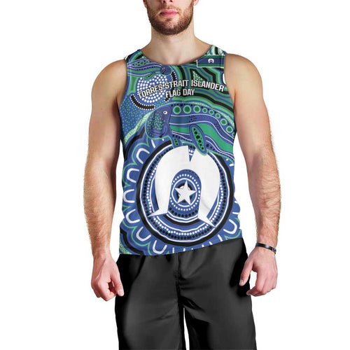 Torres Strait Islander Flag Day Personalised Men Tank Top Dhari Dugongs Sea Cows Aboriginal Art