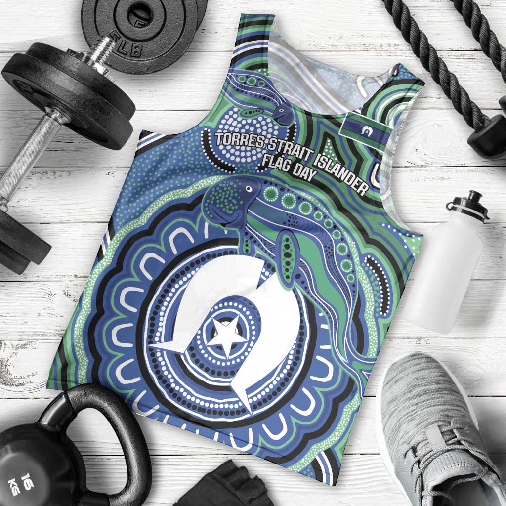 Torres Strait Islander Flag Day Personalised Men Tank Top Dhari Dugongs Sea Cows Aboriginal Art