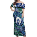 Torres Strait Islander Flag Day Personalised Off Shoulder Maxi Dress Dhari Dugongs Sea Cows Aboriginal Art
