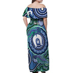 Torres Strait Islander Flag Day Personalised Off Shoulder Maxi Dress Dhari Dugongs Sea Cows Aboriginal Art