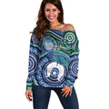 Torres Strait Islander Flag Day Personalised Off Shoulder Sweater Dhari Dugongs Sea Cows Aboriginal Art