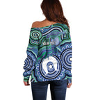Torres Strait Islander Flag Day Personalised Off Shoulder Sweater Dhari Dugongs Sea Cows Aboriginal Art