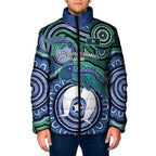 Torres Strait Islander Flag Day Personalised Padded Jacket Dhari Dugongs Sea Cows Aboriginal Art