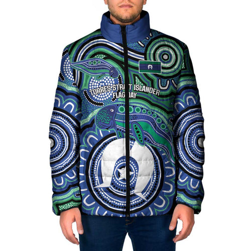 Torres Strait Islander Flag Day Personalised Padded Jacket Dhari Dugongs Sea Cows Aboriginal Art