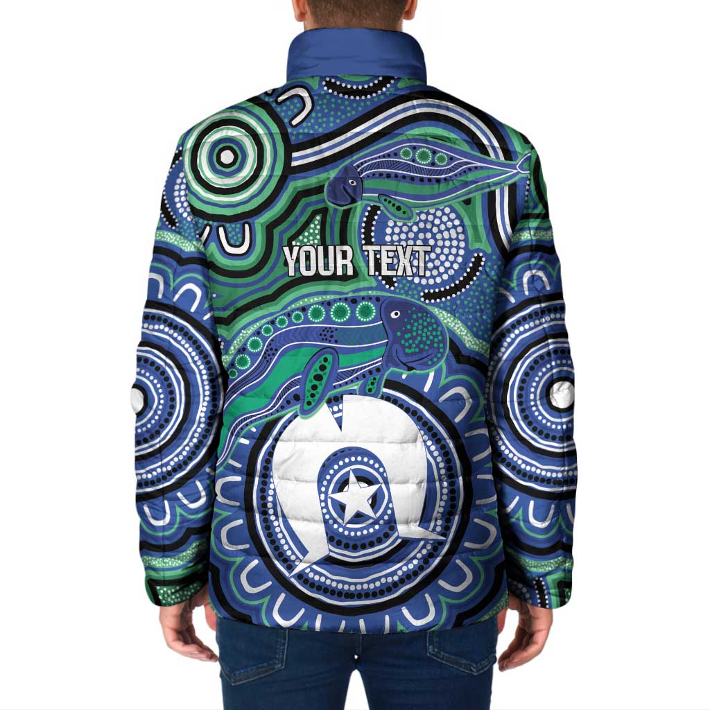 Torres Strait Islander Flag Day Personalised Padded Jacket Dhari Dugongs Sea Cows Aboriginal Art