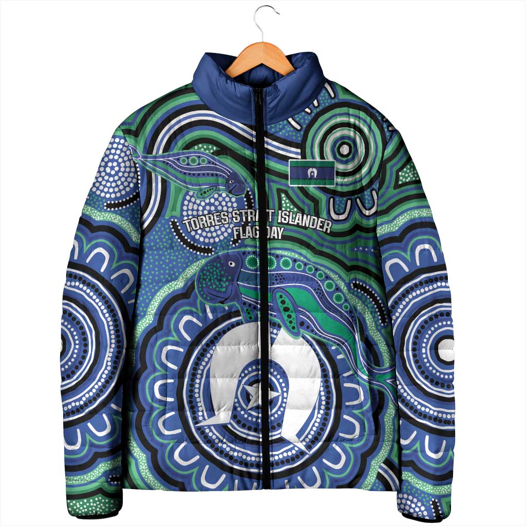 Torres Strait Islander Flag Day Personalised Padded Jacket Dhari Dugongs Sea Cows Aboriginal Art