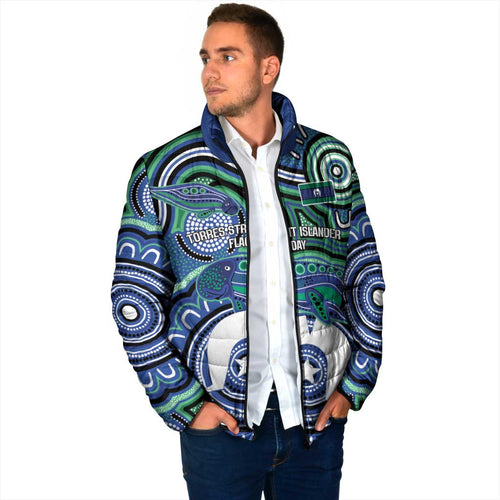Torres Strait Islander Flag Day Personalised Padded Jacket Dhari Dugongs Sea Cows Aboriginal Art