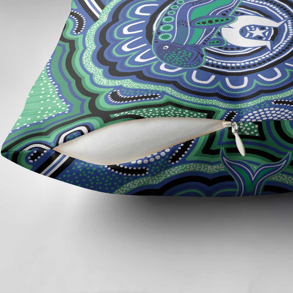 Torres Strait Islander Flag Day Personalised Pillow Cover Dhari Dugongs Sea Cows Aboriginal Art