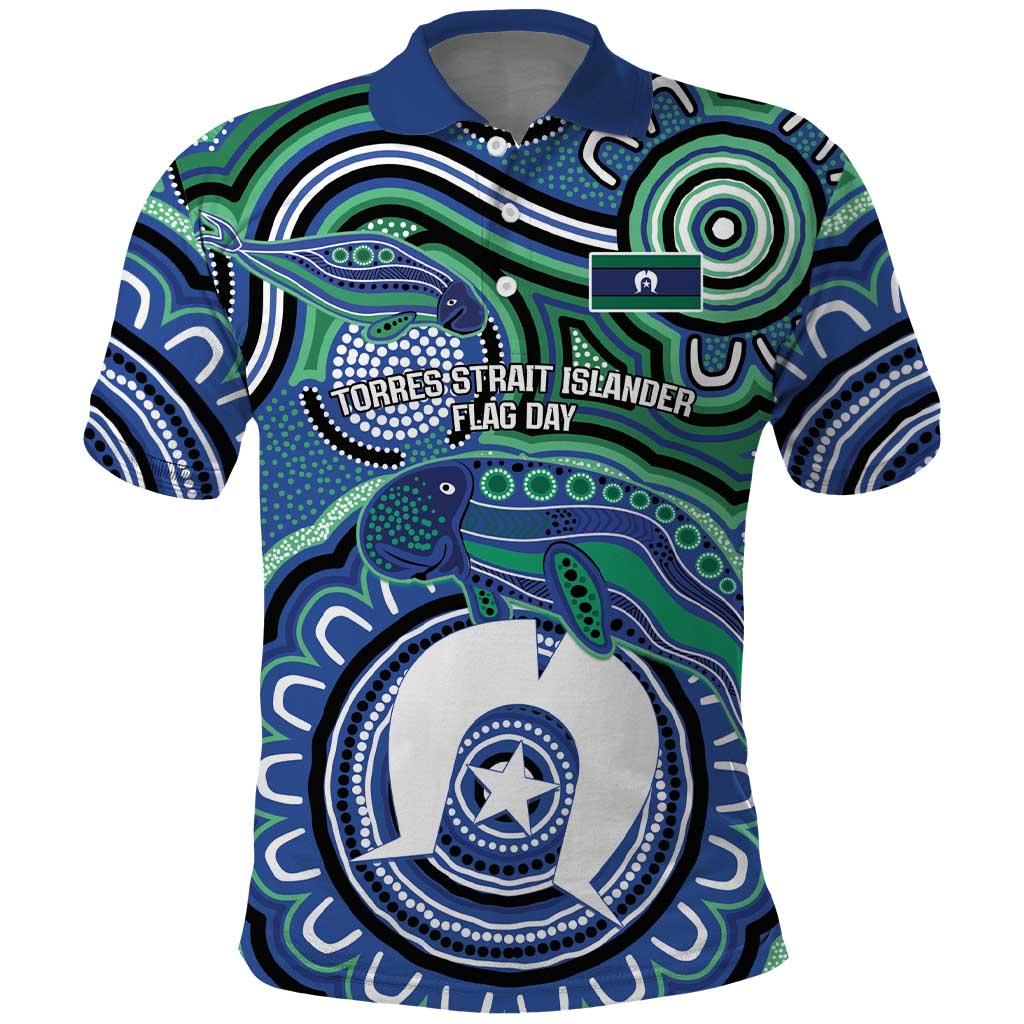 Torres Strait Islander Flag Day Personalised Polo Shirt Dhari Dugongs Sea Cows Aboriginal Art