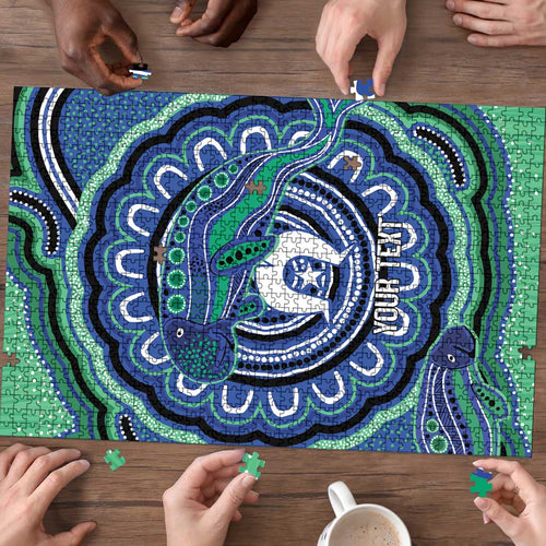 Torres Strait Islander Flag Day Personalised Puzzle Dhari Dugongs Sea Cows Aboriginal Art