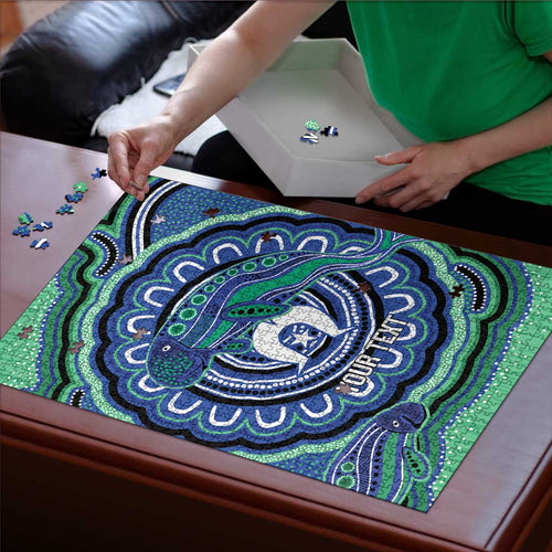 Torres Strait Islander Flag Day Personalised Puzzle Dhari Dugongs Sea Cows Aboriginal Art