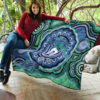 Torres Strait Islander Flag Day Personalised Quilt Dhari Dugongs Sea Cows Aboriginal Art
