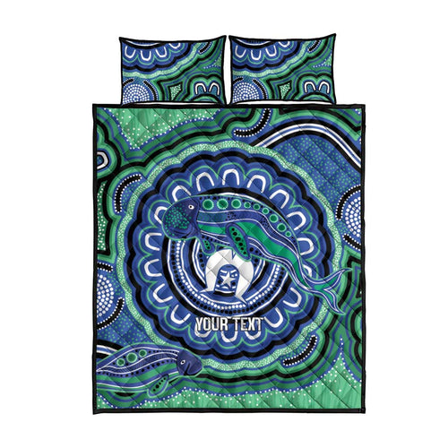 Torres Strait Islander Flag Day Personalised Quilt Bed Set Dhari Dugongs Sea Cows Aboriginal Art