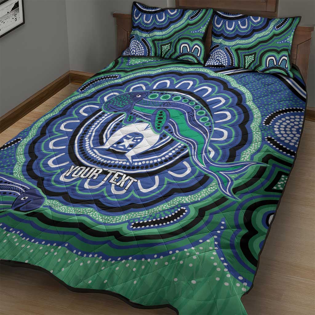 Torres Strait Islander Flag Day Personalised Quilt Bed Set Dhari Dugongs Sea Cows Aboriginal Art