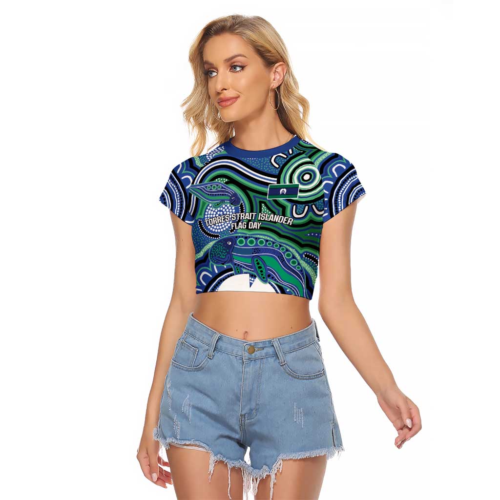 Torres Strait Islander Flag Day Personalised Raglan Cropped T Shirt Dhari Dugongs Sea Cows Aboriginal Art