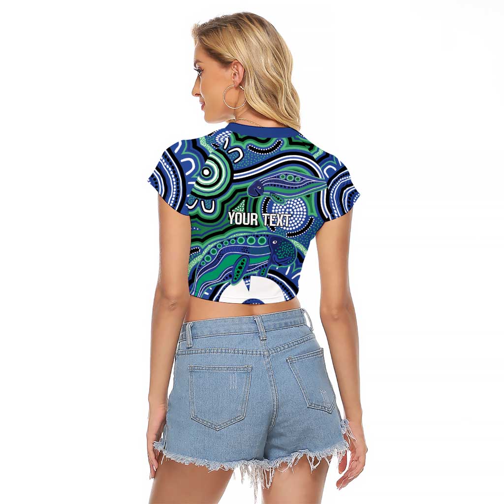 Torres Strait Islander Flag Day Personalised Raglan Cropped T Shirt Dhari Dugongs Sea Cows Aboriginal Art